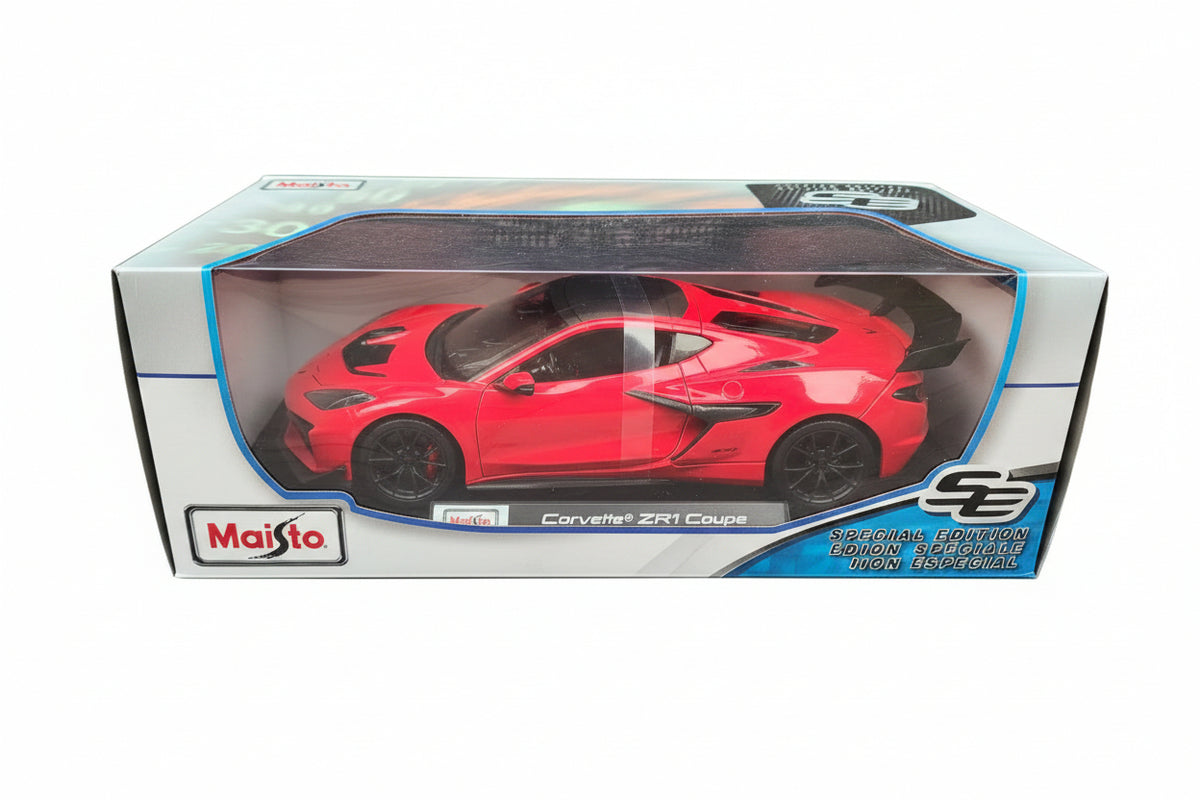 Chevrolet Corvette ZR1 Coupe de 2025 en color rojo escala 1:18