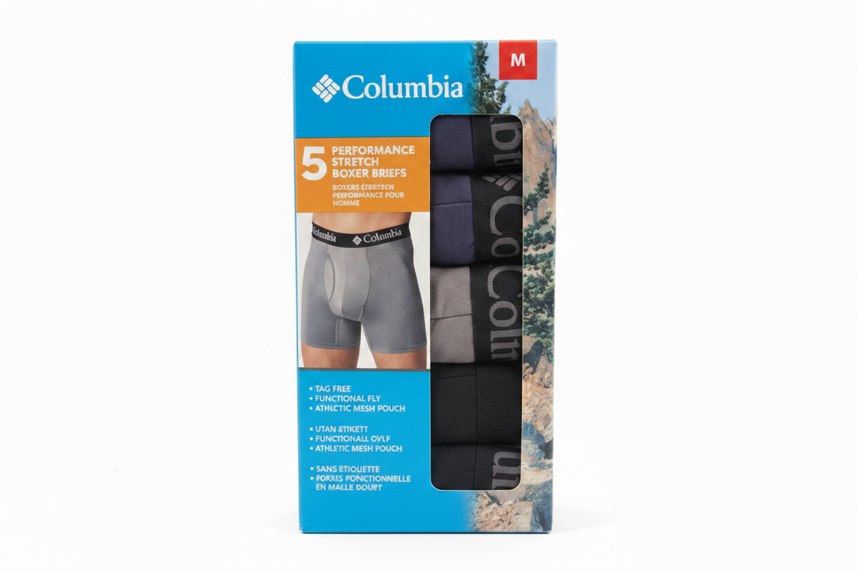 Columbia - Paquete de 5 calzoncillos tipo bóxer elásticos de alto rendimiento