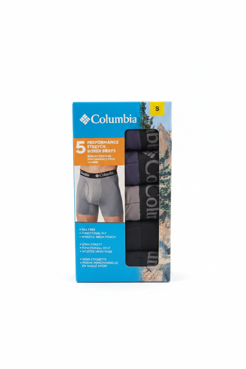 Columbia - Paquete de 5 calzoncillos tipo bóxer elásticos de alto rendimiento