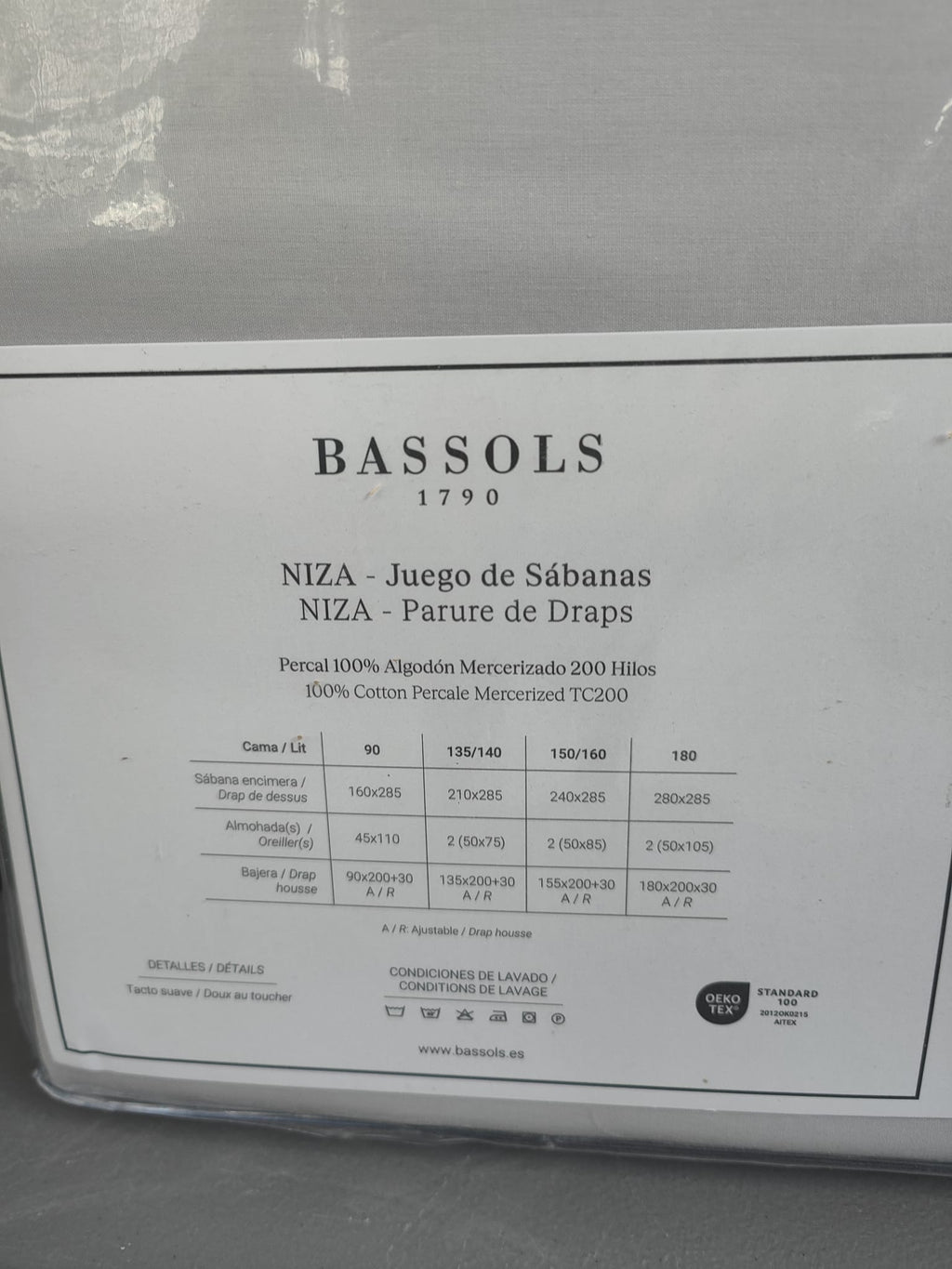Bassols - Juego de Sábanas modelo Niza color Gris 180/200 cm