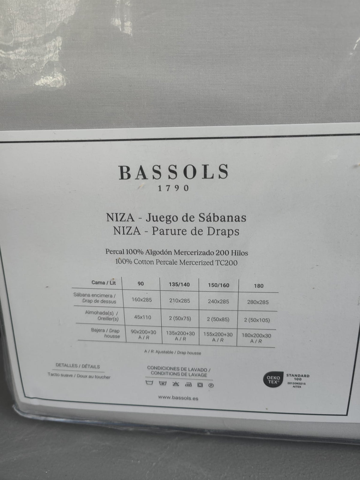 Bassols - Juego de Sábanas modelo Niza color Gris 180/200 cm