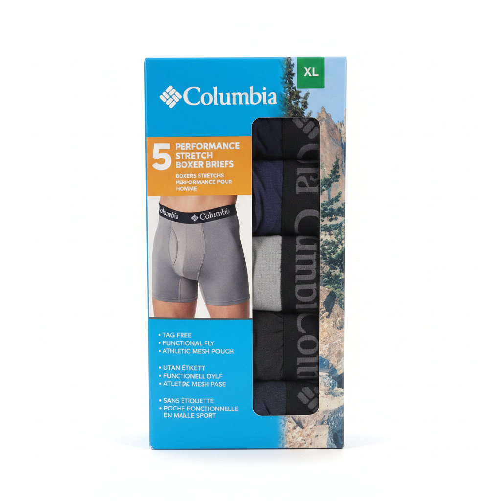 Columbia - Paquete de 5 calzoncillos tipo bóxer elásticos de alto rendimiento