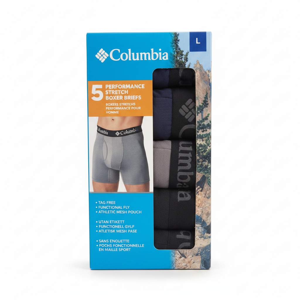 Columbia - Paquete de 5 calzoncillos tipo bóxer elásticos de alto rendimiento