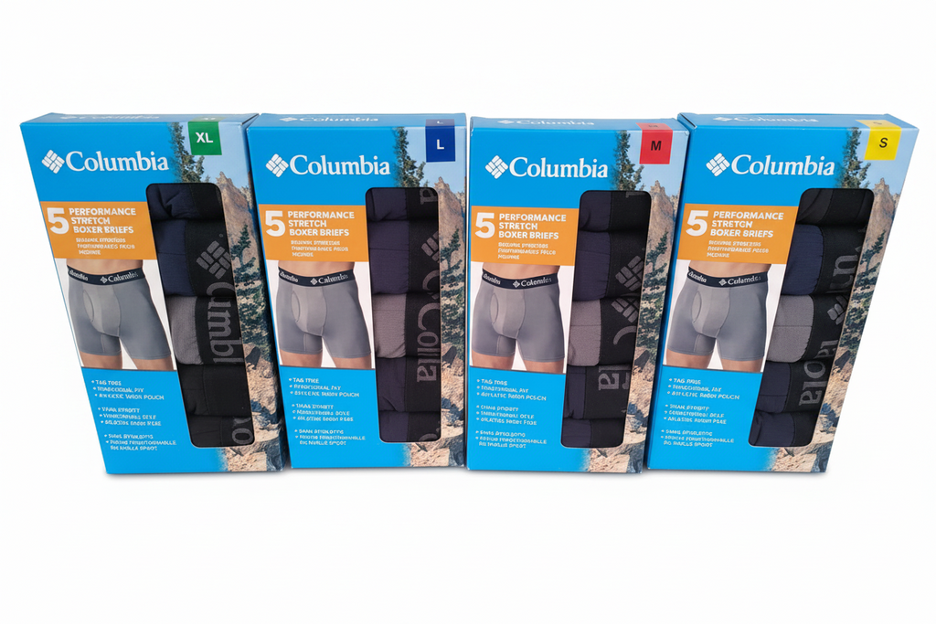 Columbia - Paquete de 5 calzoncillos tipo bóxer elásticos de alto rendimiento